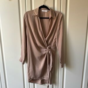 Missguided Long Sleeve Wrap Dress - Taupe